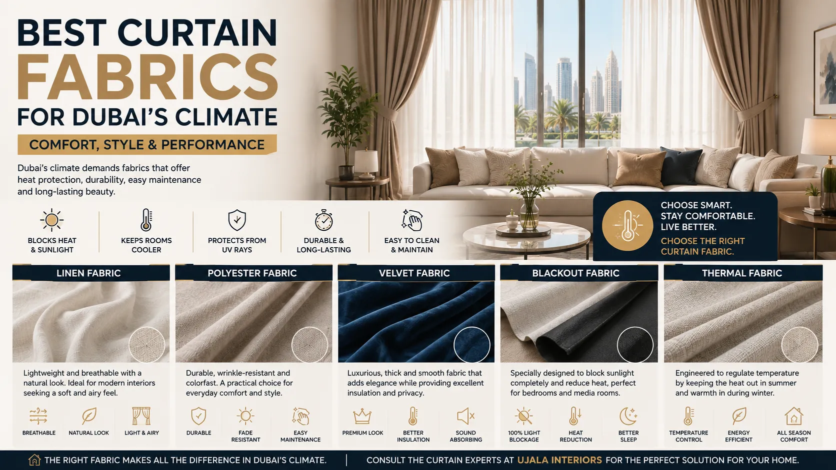 Best Curtain Fabrics for Dubai’s Climate